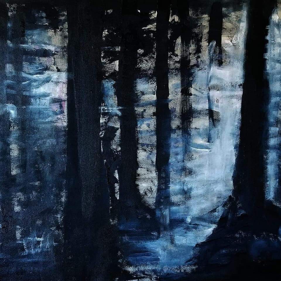 painting of tree trunks