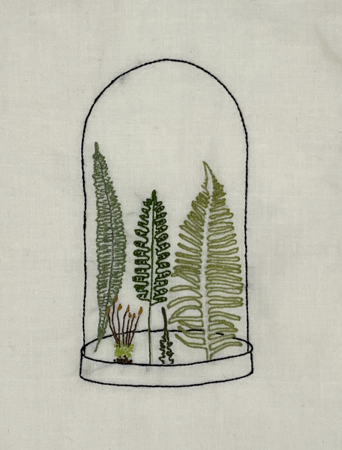 embroidery of ferns under a glass dome
