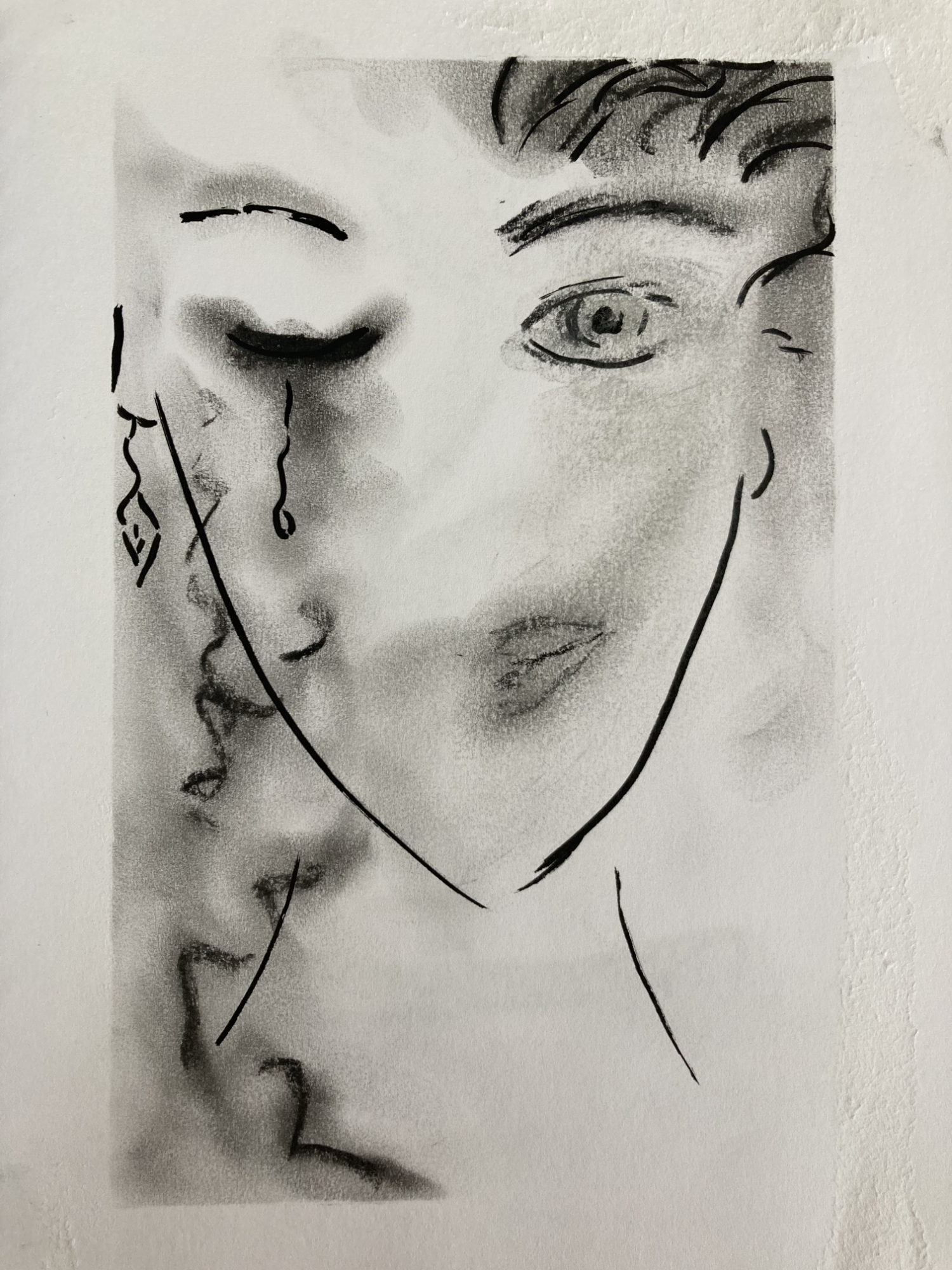 charcoal drawing of abstract face