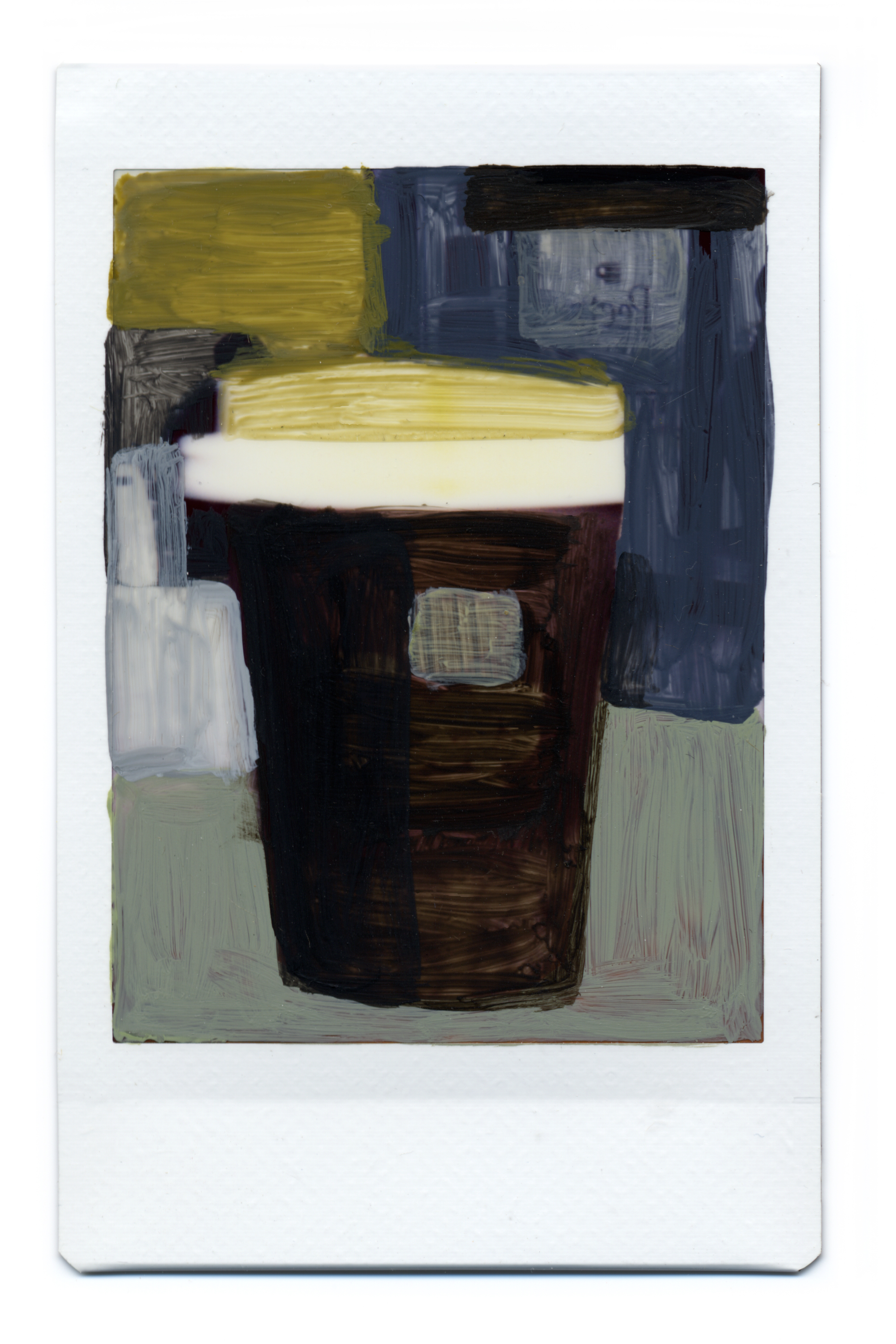 abstract painting over polaroid image of paper coffee cup with lid