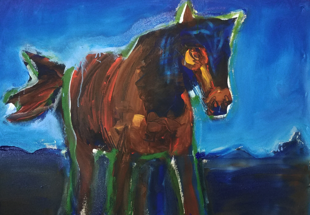 expressionistic painting of a standing horse