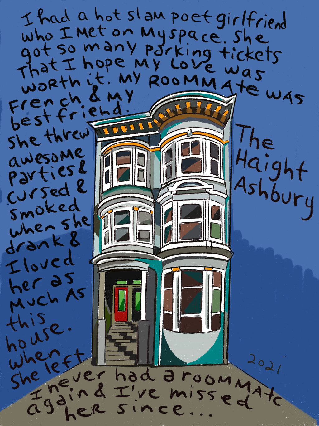 one panel comic with one Victorian house