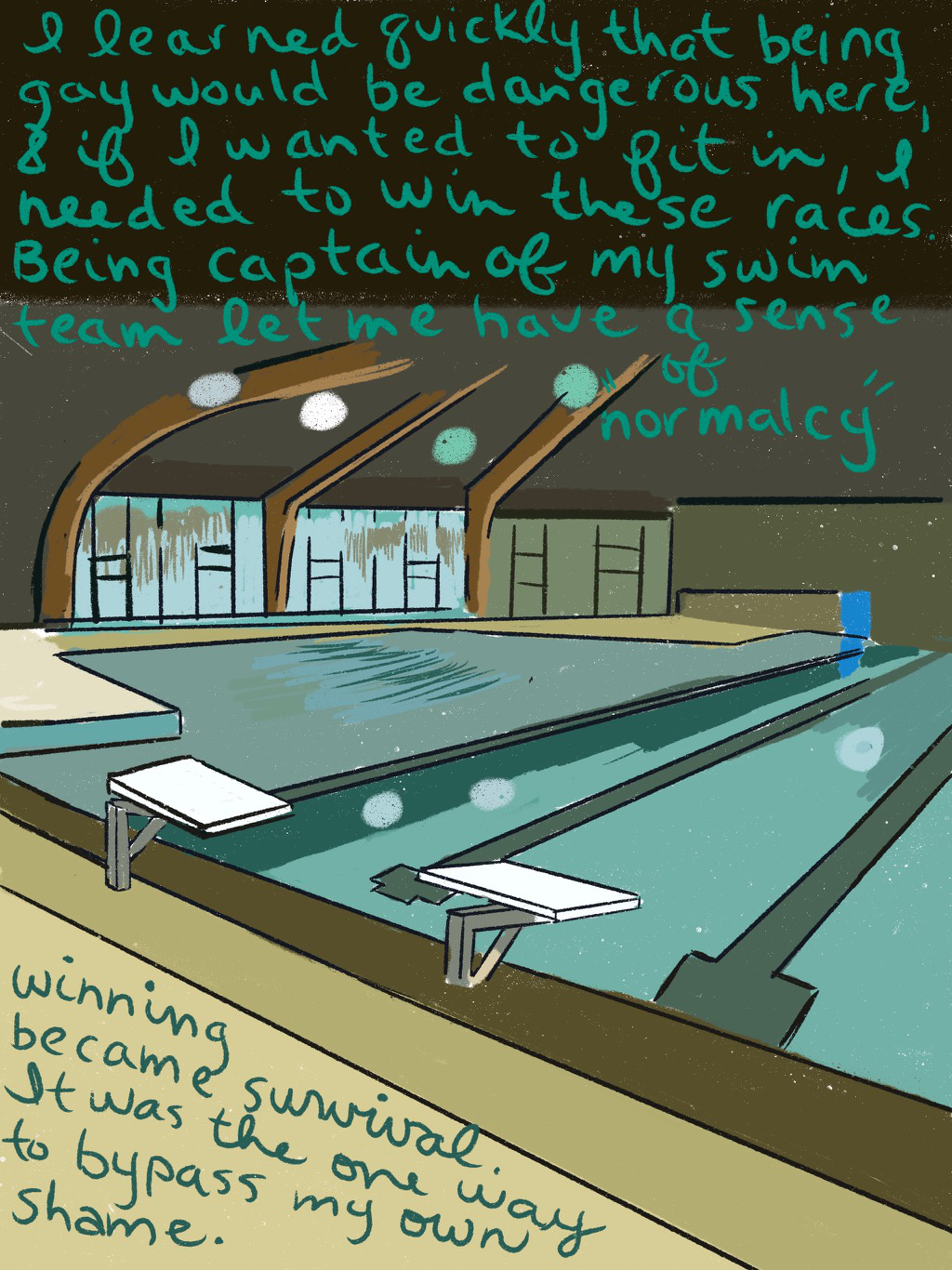 one panel comic with indoor swimming pool